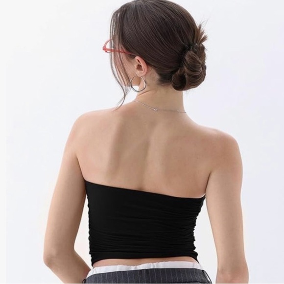REORIA Women’s Sheer Black Tube Double Lined Y2K Crop Top Strapless - Size Med - Picture 10 of 11